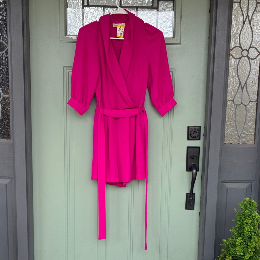 Monteau Fuchsia Wrap Romper with Tie Waist